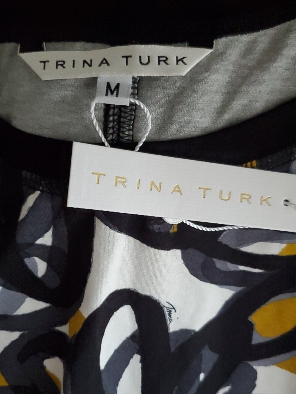 Trina Turk Sleeveless Loop-Print Mini Dress in Black, Gray & Mustard - Picture 4 of 6
